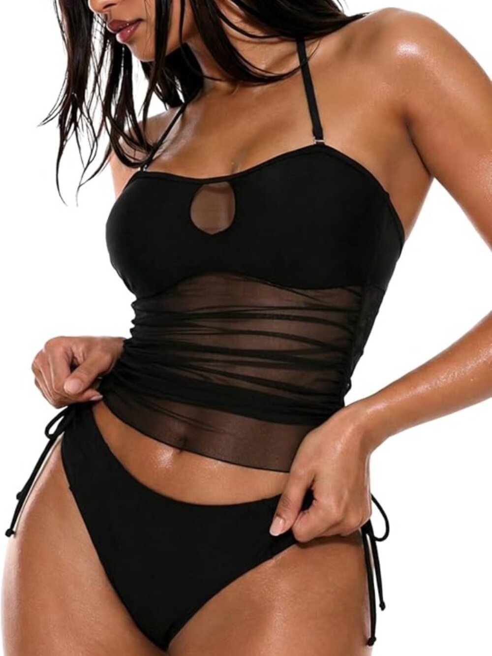 Women's Tummy Control Mesh Tankini Set | Sexy Halter Two-Piece Swimsuit